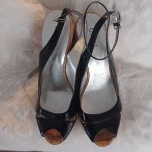 Guess Black Patent Leather Wedges